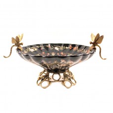 Ваза тарелка с цветами и бронзовыми стрекозами
